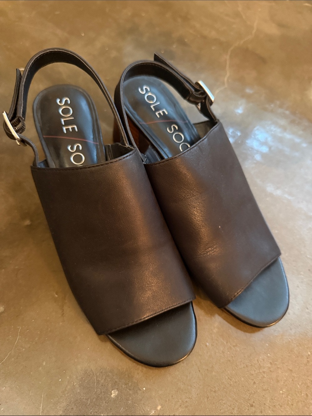 Sole Society Black Open-Toe Slingback Leather Sandals